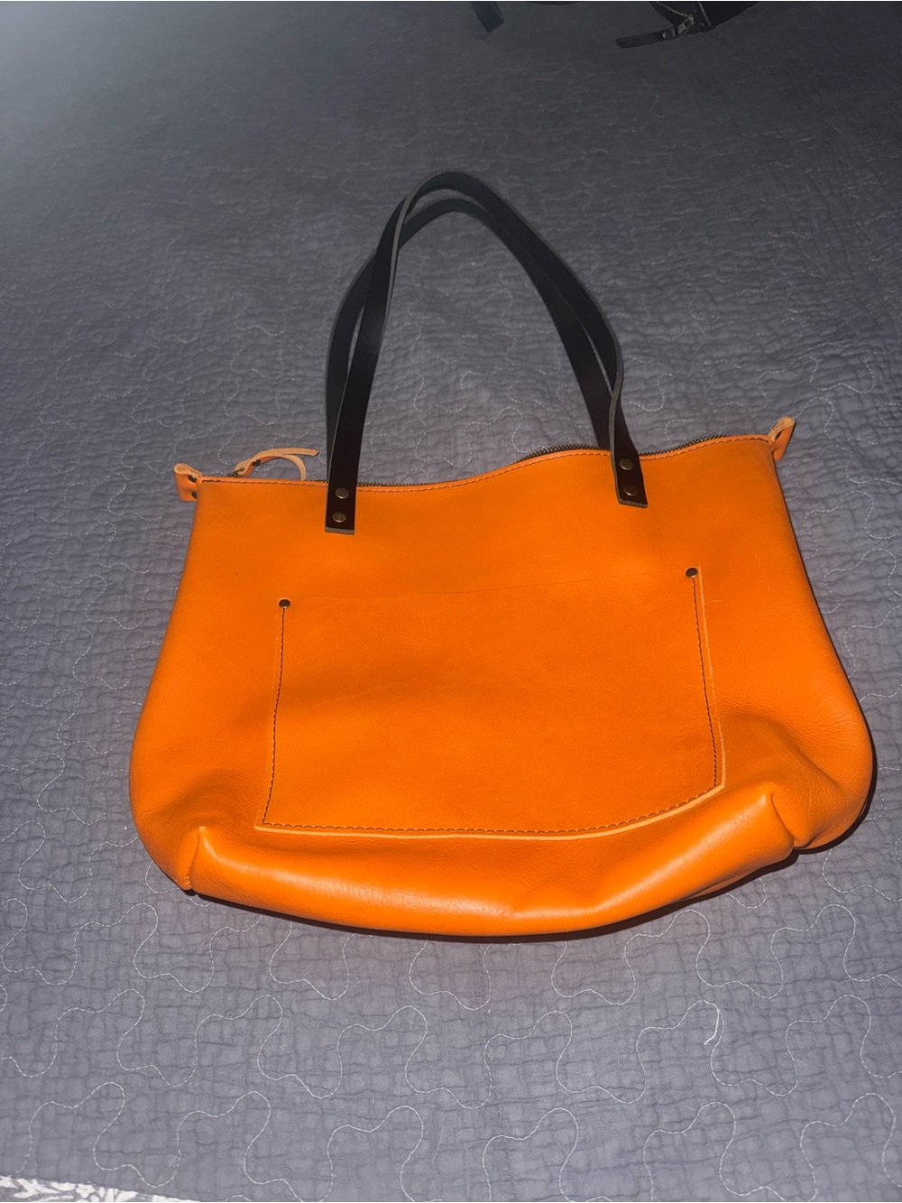 Orange (possibly Tangerine) Portland Leather Large Zip Tote with Black Handles